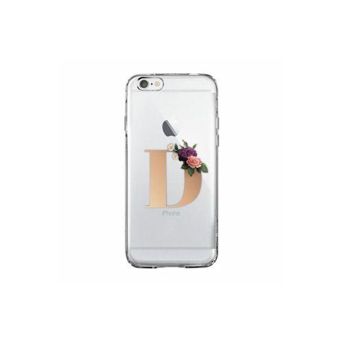 iPhone 6 / 6s Şeffaf Kılıf Gold Renkli Çiçekli D Harfli Desenli