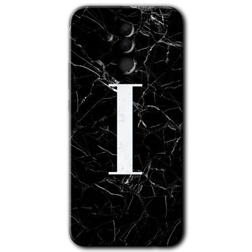 MRCİLETİSİM Huawei Mate 20 Lite Kılıf HD Desen Baskılı Arka Kapak + Temperli Cam - Siyah Mermer Desenli I Harfi