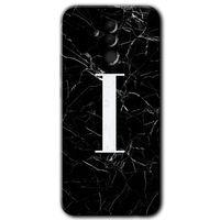 MRCİLETİSİM Huawei Mate 20 Lite Kılıf HD Desen Baskılı Arka Kapak + Temperli Cam - Siyah Mermer Desenli I Harfi