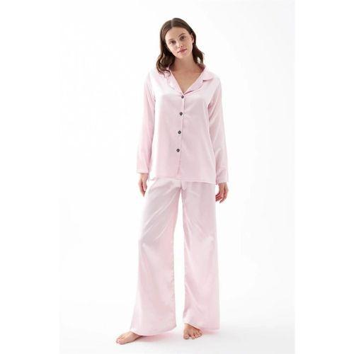 Kadın Pembe Oversize Saten Pijama Takımı – Rahat Kesim Şık Ev Giyim Seti