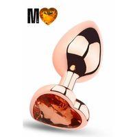 Paslanmaz Çelik Rose Gold Kalpli Mücevher Taşlı Pürüzsüz Rose Gold Metal Anal Butt Plug - Orta Boy
