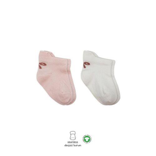 Bistyle Bistyle 2'Li Sneakers Smile Penye Çorap BS20106 Pembe Ekru