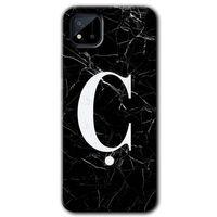 MRCİLETİSİM Realme C11 Kılıf Baskılı Kapak - Siyah Mermer Desenli Ç Harfi + 5D Tam Kaplayan Cam