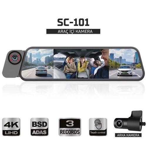 Sentinel SC-101 4K UHD Ayna Tipi Araç Kamerası | 3 Yönlü Kamera, Dahili Wi-Fi, G-Sensor, 24 Saat Park Modu, ADAS & BSD