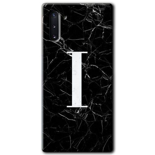 Potkal Hediye Fabrikası Samsung Galaxy Note 10 HD Baskılı Kılıf + 9D Tam Ekran Koruyucu - Siyah Mermer Desenli I Harf