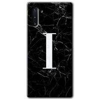 Potkal Hediye Fabrikası Samsung Galaxy Note 10 HD Baskılı Kılıf + 9D Tam Ekran Koruyucu - Siyah Mermer Desenli I Harf