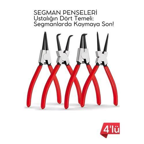 Profesyonel 4'lü Segman Pensesi Seti | 18 cm | İç Dış Eğri Düz Uçlu Yaylı Pense Takımı