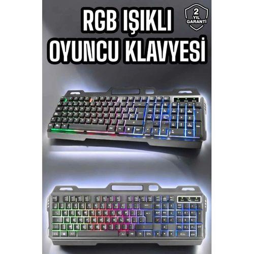 Led Işıklı Klavye Usb Girişli Rgb Işıklı Q Klavye Mouse Hediyeli