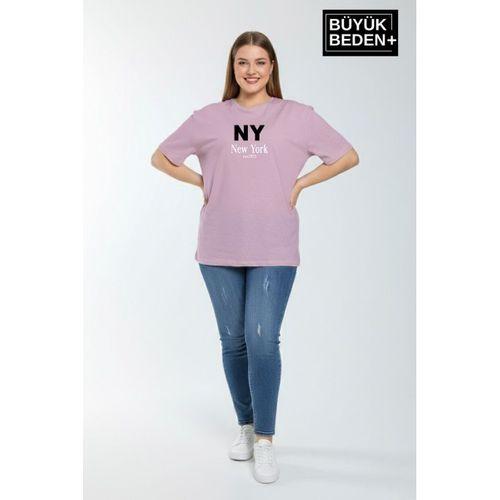 Süperlife Kadın Büyük Beden NY New York  Baskılı 3xl-6xl Bisiklet Yaka Tshırt SPR26BTSK510-15