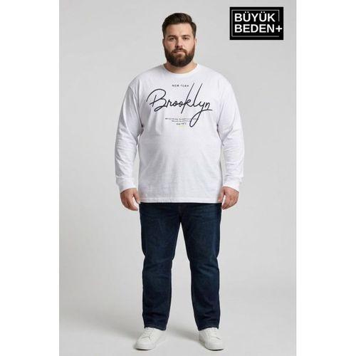Erkek Büyük Beden El Yazılı Brooklyn Baskılı 2 İplik Bisiklet Yaka Tişört SPR26BTS942-6