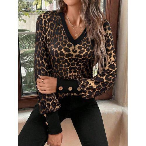 Kadın Uzun Kollu V Yakalı Desenli Süprem Bluz