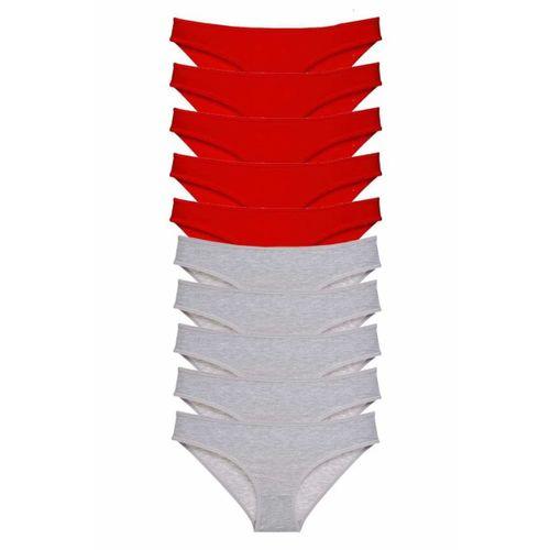 10 adet Süper Eko Set Likralı Kadın Slip Külot Kırmızı Gri