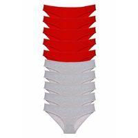 10 adet Süper Eko Set Likralı Kadın Slip Külot Kırmızı Gri