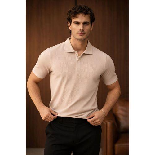 Evenor Kabartma Desenli Polo Yaka Düğmeli Relaxed Fit Yumuşak İnce Erkek T-Shirt - Taş