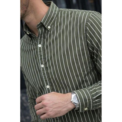 Chad Modal Kumaş Çizgili Yazlık Relaxed Fit Erkek Gömlek - Yeşil
