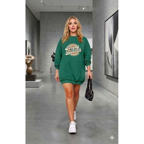 Kadın Uzun Kollu Bisiklet Yaka Yazılı Viskon Iki Iplik Elbise