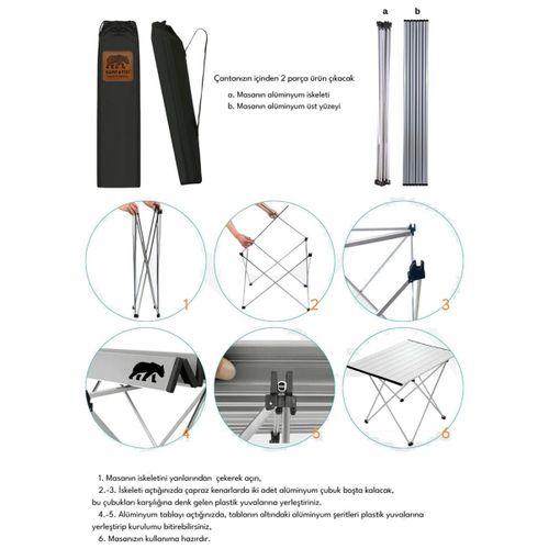 Kamp Ayısı® Orta Boy Alüminyum Katlanabilir Kamp ve Piknik Masası, Çantalı, Gri