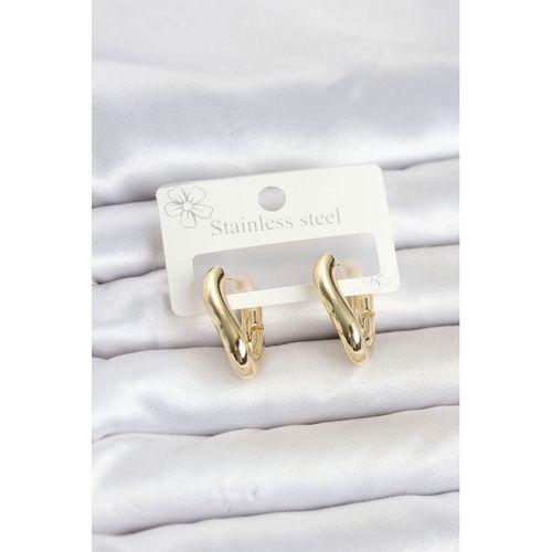 316L Çelik Gold Renk Asimetrik Halka Model Kadın Küpe