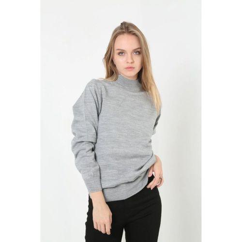 Yarım Boğaz Triko Kazak Yumuşak Dokulu Pamuklu Ince Dokuma, Uzun Kollu Rahat Regular Kalıp - Gri