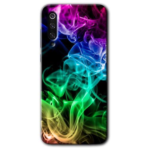 MRCİLETİSİM Xiaomi Mi 9 Kılıf HD Desen Baskılı Arka Kapak+Temperli Cam - Smoke Colorful