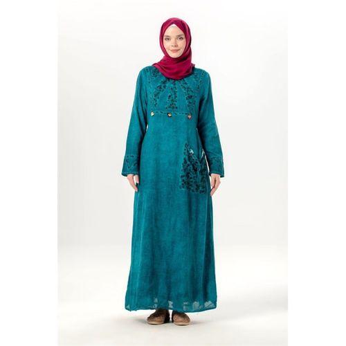 Uzun Kol Sultan Tek Cepli Yazlık Uzun Poplin Elbise Nil Yeşili Nlysl