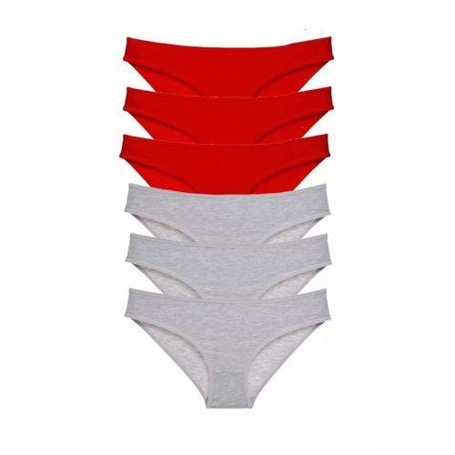 6 adet Eko Set Likralı Kadın Slip Külot Kırmızı Gri