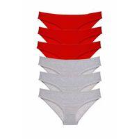 6 adet Eko Set Likralı Kadın Slip Külot Kırmızı Gri