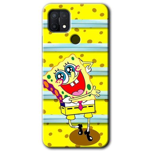 MRCİLETİSİM Oppo A15s Kılıf HD Desen Baskılı Arka Kapak + Temperli Cam - Aşık Sünger Bob