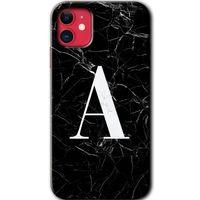 iPhone 11 HD Baskılı Kılıf + 9D Tam Ekran Koruyucu - Siyah Mermer Desenli A Harfi