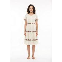 Kısa Kol Neva Bisiklet Yaka Nakışlı Otantik Vual Kısa Elbise Krem Krm