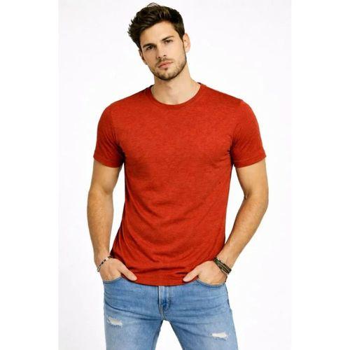 Erkek Flam Kumaş Melanj Dokulu Regular Fit Tişört Bisiklet Yaka Yazlık T-Shirt - Kiremit