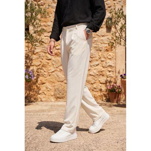 Baruchel Pileli Baggy Kalıp Kumaş Erkek Pantolon - Ekru