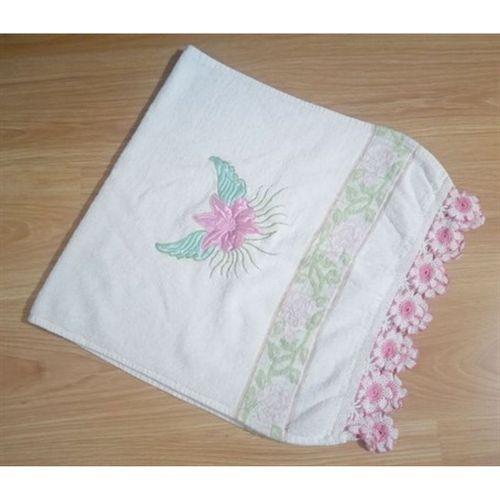 El İşi El Ve Yüz Havlusu Kenarı İşlemeli,Nakışlı Beyaz Çiçekli 45X90Cm