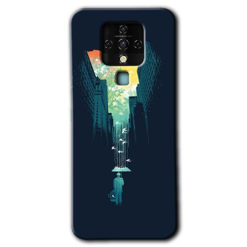 Tecno Camon 16 Kılıf HD Desen Baskılı Arka Kapak+Temperli Cam - City Bird Sky