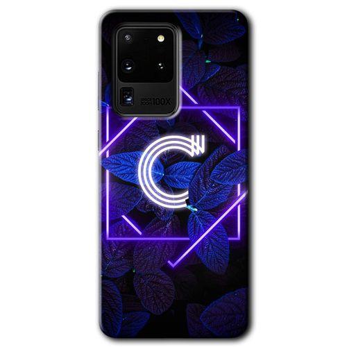 Potkal Hediye Fabrikası Samsung Galaxy S20 Ultra Kılıf HD Desen Baskılı Arka Kapak - Dark Neon Yaprak C Harfi