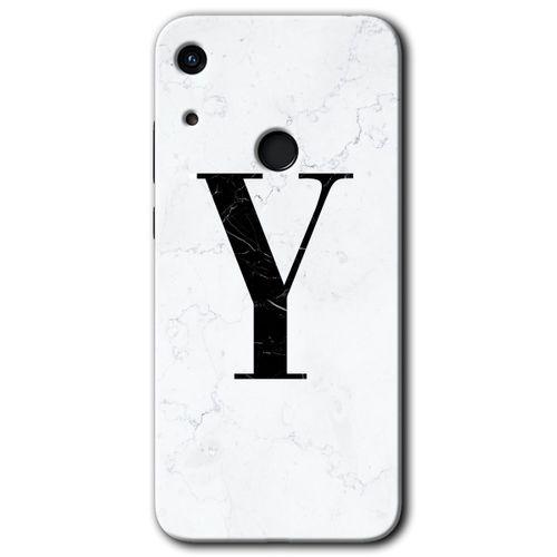 Potkal Hediye Fabrikası Honor 8A HD Baskılı Kılıf + 9D Tam Ekran Koruyucu - Beyaz Mermer Desenli Y Harfi