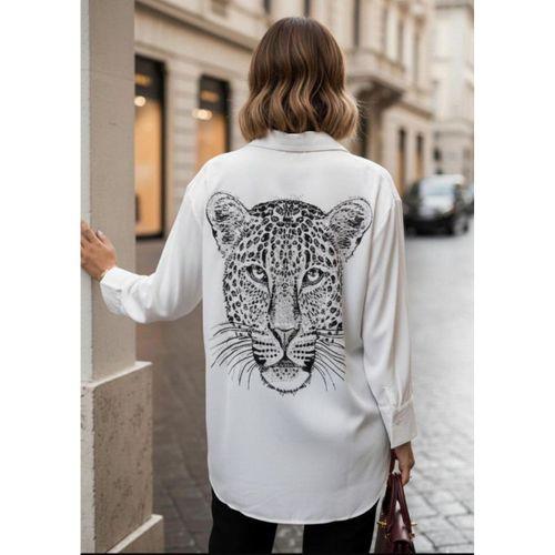 Kadın Leopar Baskılı Taş Işlemeli Jessica Kumaş Gömlek