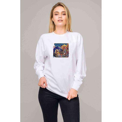 LED ZEPPELIN GROUP 2 METAL ROCK Baskılı Beyaz Kadın Sweatshirt