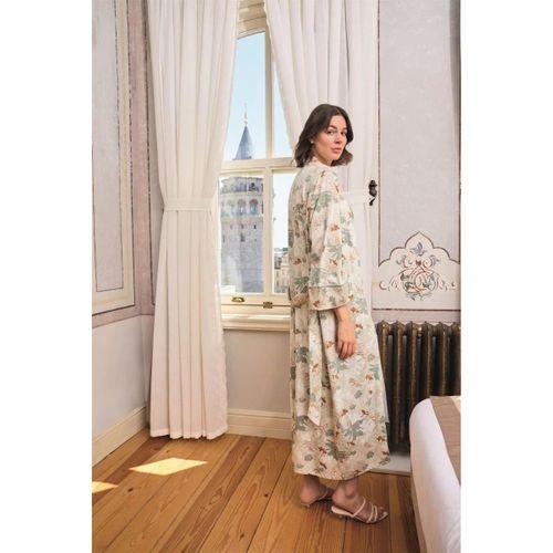 Çiçek Ve Yaprak Desenli Dantelli Ve Dekolteli Sabahlık Takımı