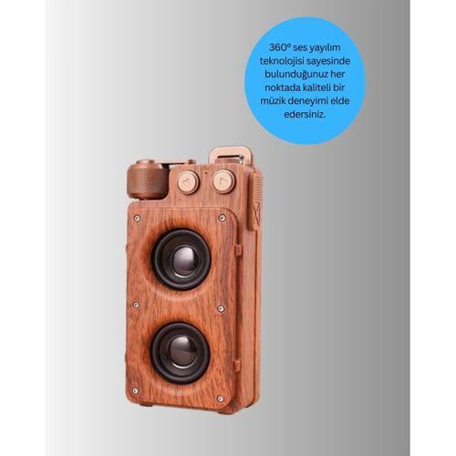 Retro Bluetooth Hoparlör Ahşap Görünümlü 5w Çift Stereo Ses