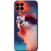 Samsung Galaxy M33 Kılıf Kapak - Cat Butterfly +Hayalet Ekran Yandan Gözükmez
