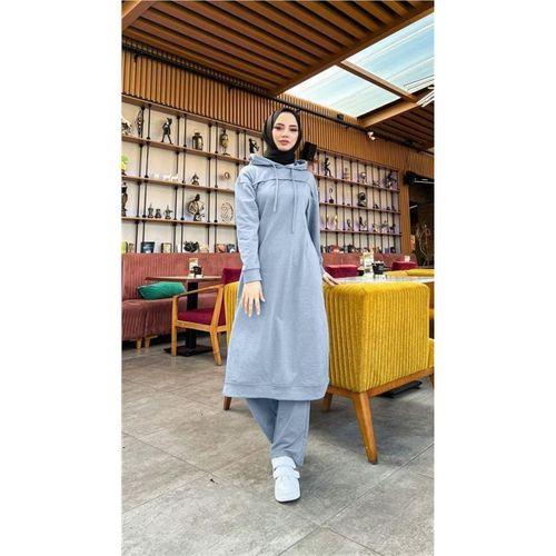 Uzun Tunik Kapşonlu Kenardan Yırtmaçlı İkili Spor Takım - 03034.006 - İndigo