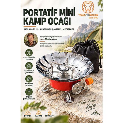 Portatif Mini Kamp Ocağı Rüzgar Korumalı Katlanabilir Gazlı Kamp Pürmüzü Çakmaklı Açık Hava Ocağı 723727