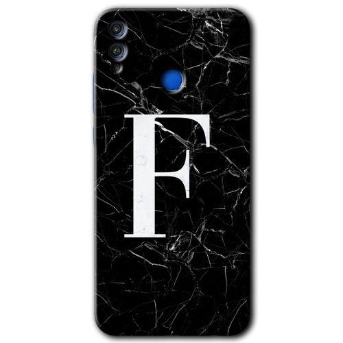 MRCİLETİSİM Honor 8x Kılıf HD Desen Baskılı Arka Kapak + Temperli Cam - Siyah Mermer Desenli F Harfi