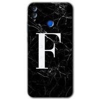 MRCİLETİSİM Honor 8x Kılıf HD Desen Baskılı Arka Kapak + Temperli Cam - Siyah Mermer Desenli F Harfi