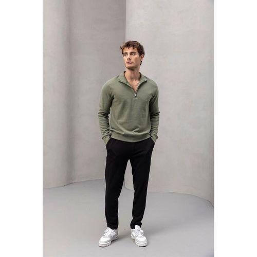 Lars Selanik Örme Kumaş Yarım Fermuar Erkek Sweatshirt - Haki
