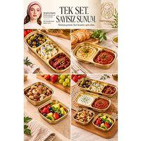 18/10 Çelik 4 Parça Bölmeli Sosluk Çerezlik Sunum Tabağı Seti GOLD 723749