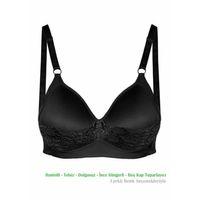 Alışveriş Meydanı Kadın Siyah Dantelli Toparlayıcı Küçültücü Balensiz Boş Kap Sütyen