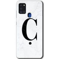 Potkal Hediye Fabrikası Samsung Galaxy A21s Kılıf HD Desen Baskılı Arka Kapak - Beyaz Mermer Desenli Ç Harfi