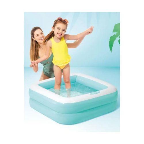 Mavi Renk Şişme Yumuşak Tabanlı Mini Kare Çocuk Havuzu 86x86x25 - El Hava Pompası